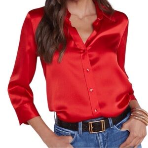 L'AGENCE Vibrant Red Dani Satin Button Up Blouse NWT size Medium